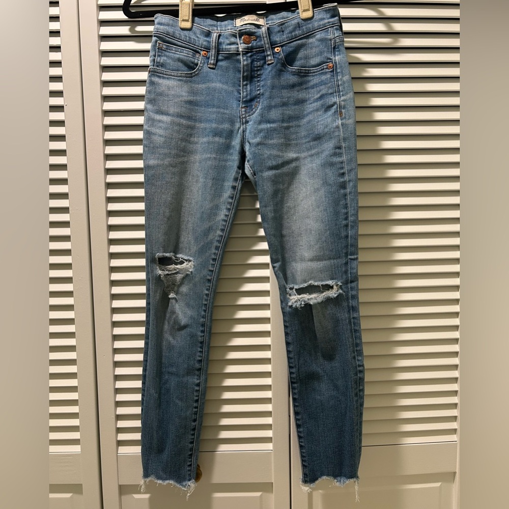 Madewell 9” High Rise Light Blue Distressed Skinny Jeans